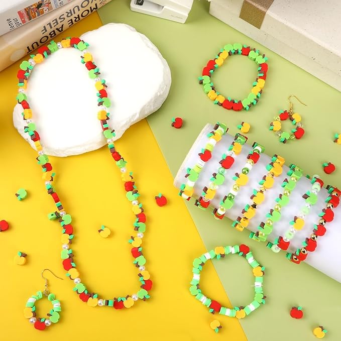 Augshy 300Pcs Apples Polymer Clay Beads Red Green Yellow for Bracelet Necklace Making Earrings Craft