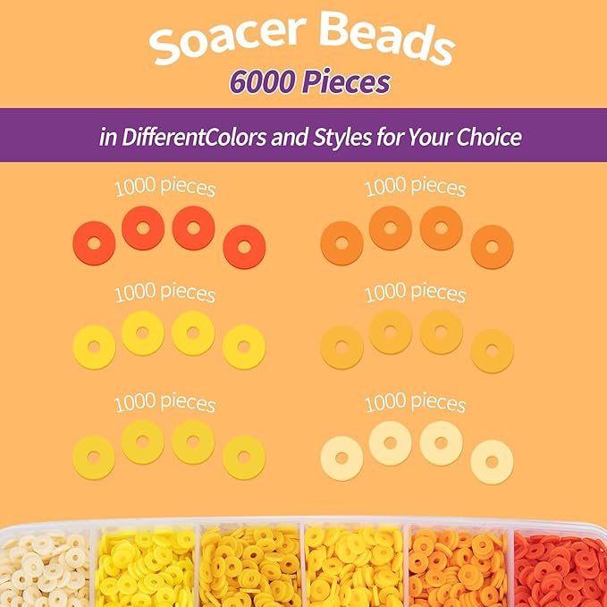 6000+Pieces Polymer Clay Beads, 6 Colors Clay Beads for Bracelets Making Heishi Beads Friendship Bracelet Making Kit for Girl Women Adults (Yellow)
