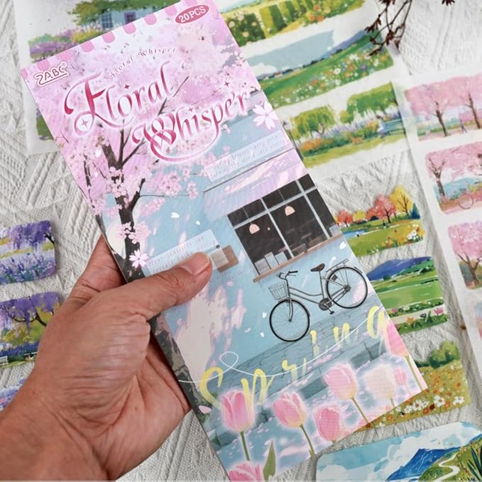 Journal Sticker Book for Junk Journaling, Transparent PET Seasons Landscape Stickers for Scrapbook Supplies, Scrapbooking, 20 Large Pre-Cut Stickers Sheets 9.25 x 6.62 inches