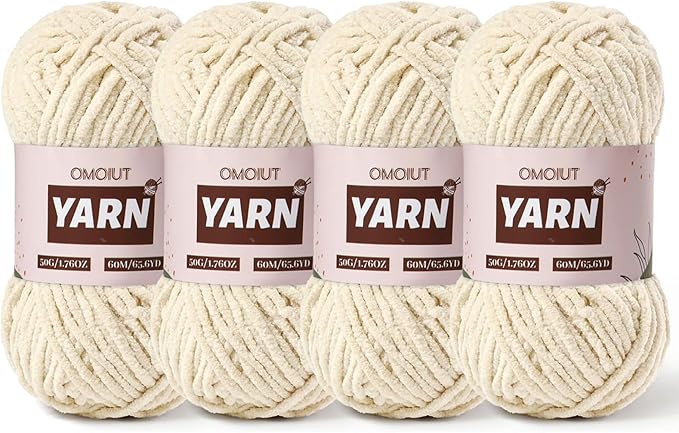 4 Packs Plush Chenille Chunky Crochet Yarn - Baby Yarn for Crocheting Soft - Velvet Yarns Knitting for Blankets Crafts - Fluffy Amigurumi Yarns 200g/262.5yds (4 Beige)