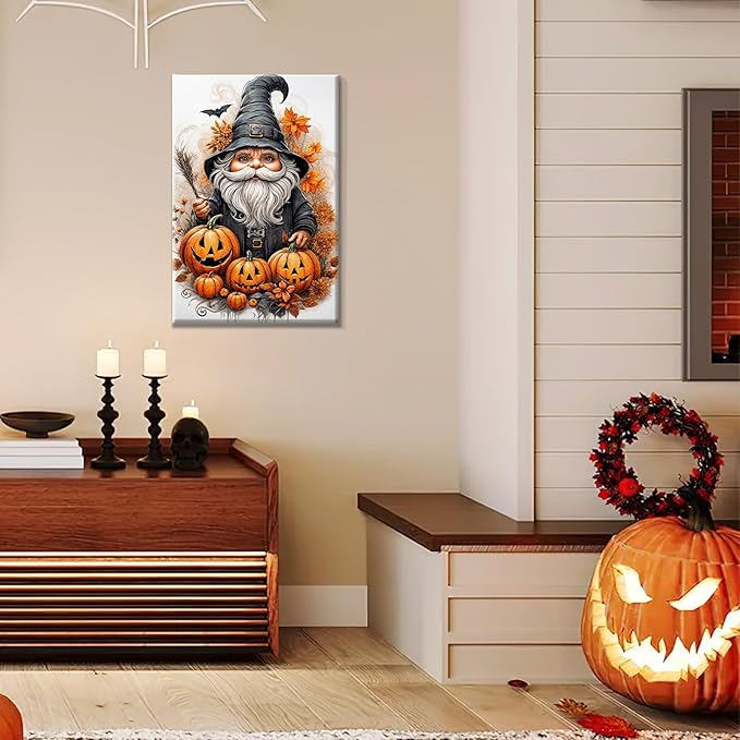 JOOZ Paint by Numbers Kit for Adults with Frame Gnome Paint by Number with Easel Halloween Adult Paint by Number Kits Framed Canvas DIY Oil Painting Kits for Ideal Gift Home Wall Decor 8x12 Inch