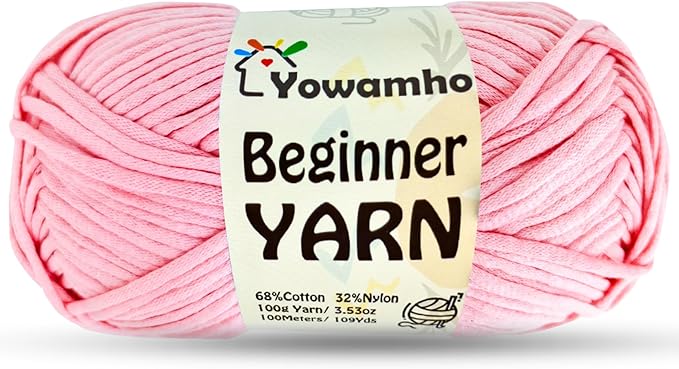 Yarn for Crocheting & Knitting, 100g Cotton Yarn for Beginners with Easy-to-See Stitches,100m (109yds) Worsted Soft Cotton-Nylon Blend Yarn, Pink.