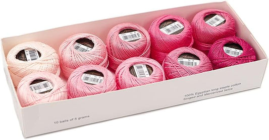 Size 8 Double Mercerized Egyptian Long Staple Cotton Pearl Thread Ball 5 Grams Rainbow Color Embroidery Thread 10 Colors per Box for Crochet Hardanger Cross Stitch Hand Embroidery (Set B)