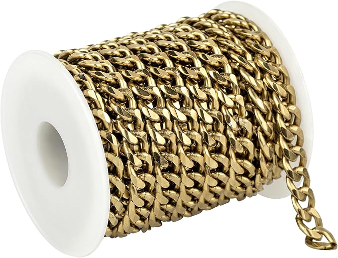 YOUBEIYEE 16.4 Feet Cuban Link Chain for Men Necklace DIY Strong Bronze Plating Aluminum Jewelry Chains Rapper Bracelet DIY Chains Bulk
