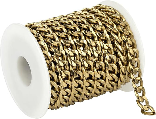 YOUBEIYEE 16.4 Feet Cuban Link Chain for Men Necklace DIY Strong Bronze Plating Aluminum Jewelry Chains Rapper Bracelet DIY Chains Bulk