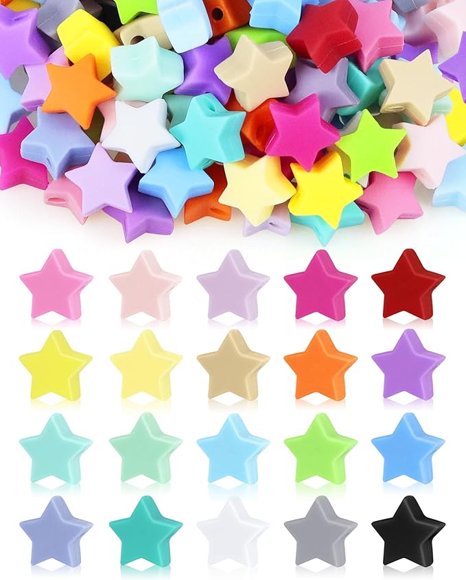 FIVEIZERO 80PCS Star Focal Silicone Beads for Keychains, Pens, and Bracelets - Star-Shaped for Adult DIY Crafting