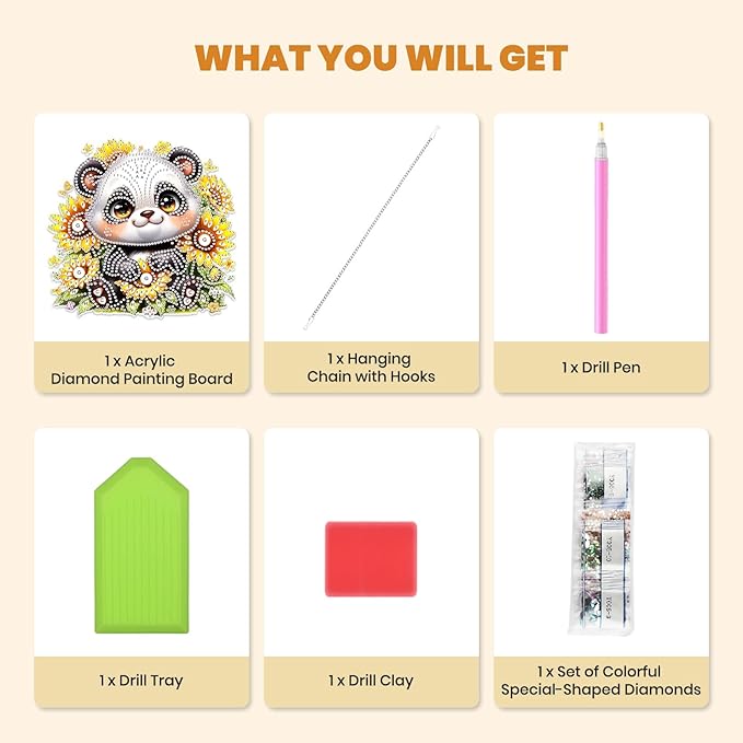 MXJSUA Panda Bear Diamond Art Hanging Kits for Adults Beginners, Crystal Diamond Suncatchers, Special Shape Diamond Painting Pendant Window Ornament Gifts for Home Garden Door Wall Decor