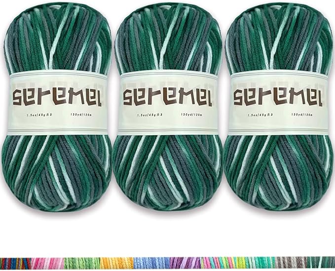 3 Pcs Pack with 5-Ply Acrylic Yarn, 3 Balls of 4.8Oz/135g Soft 3mm Medium Thick Colorful Yarn for Crocheting Knitting, 260 Yds/240m Crochet Blanket、Braids/DIY (Green White)