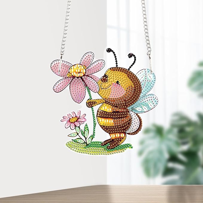 AiYuanzsh 5D Animal Bee Diamond Art Painting Kits Hanging Pendants Wall Art Flowers Point Drill Crystal Diamond Art Window Pendants Home Garden Wall Door Birthday Festival Gifts