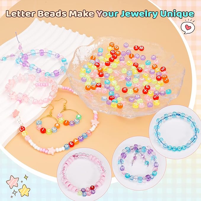 1450 Pieces Letter Beads, 28 Styles Acrylic 4x7mm Round Letter Beads Kits, A-Z Alphabet Heart Pattern Bead for Bracelets Necklaces DIY Jewelry Making