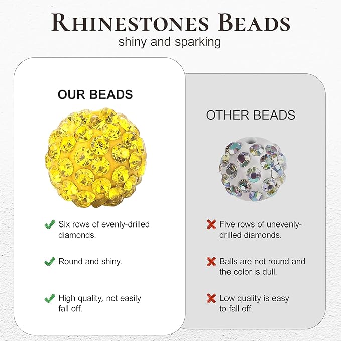 Novani 240pcs 10mm Gold Yellow Round Rhinestone Beads for Jewelry Making, DIY Bracelet, Necklace, Earring, Christmas Decoration