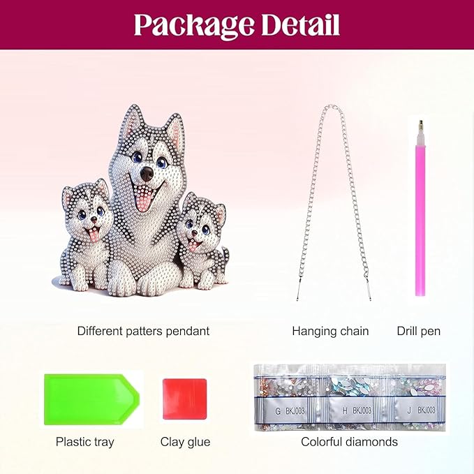 Masendp Hanging Diamond Art Kits for Adults, Special Shaped Cute Dog Family Diamond Painting Pendant Ornaments Kit DIY Crystal Rhinestone Gem for Home Decoration and Gifts