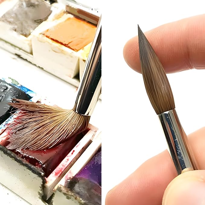 Sable Watercolor Brushes, Fuumuui 9pcs Detail to Mop Sable Brushes Round Pointed Professional Water Color Brushes Perfect for Watercolor Gouache Acrylic Ink Painting