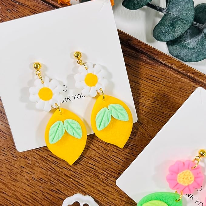 Xaekicr Lemon Flower Polymer Clay Cutters – 3 Pcs Clay Earring Cutters Set – Clay Tools for Polymer Clay Jewelry Making – DIY Summer Earring Cutter Kit for Crafts and Accessories