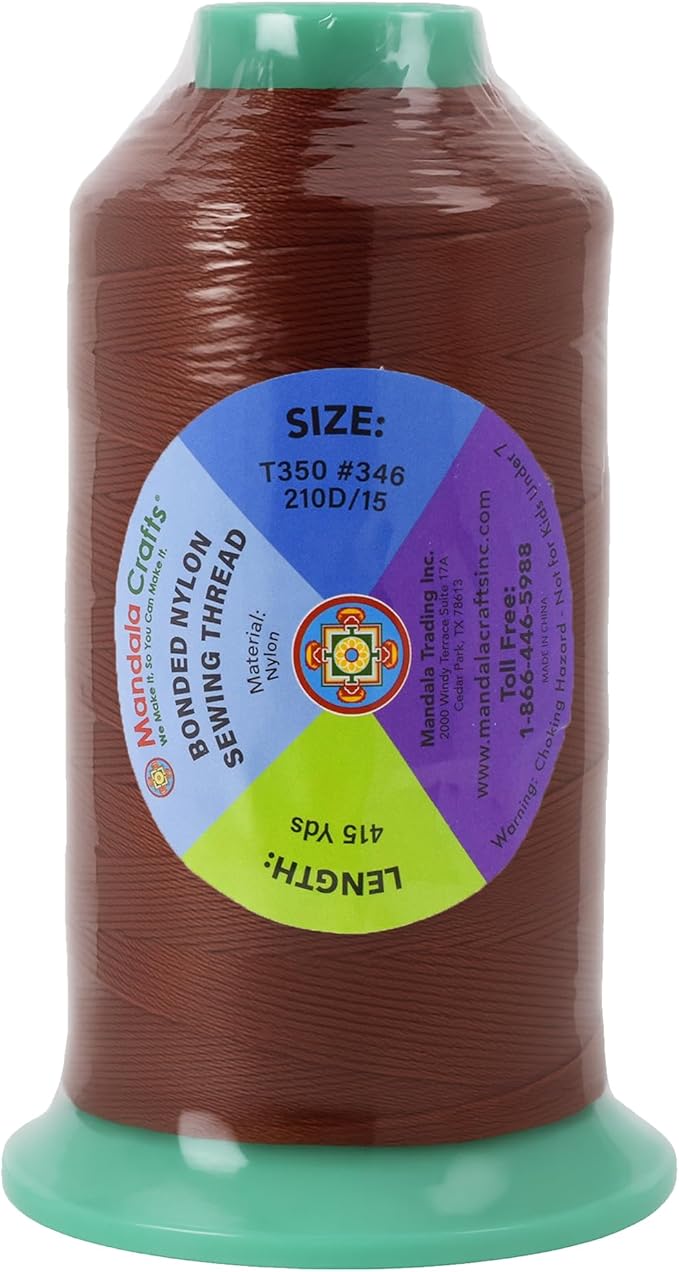 Mandala Crafts Size 346 210D T350 Bonded Nylon Thread - Copper Brown 415 YDs Tex 350 Heavy Duty Sewing Threads for Leather, Jeans, Weaving, Outdoor Marine Upholstery