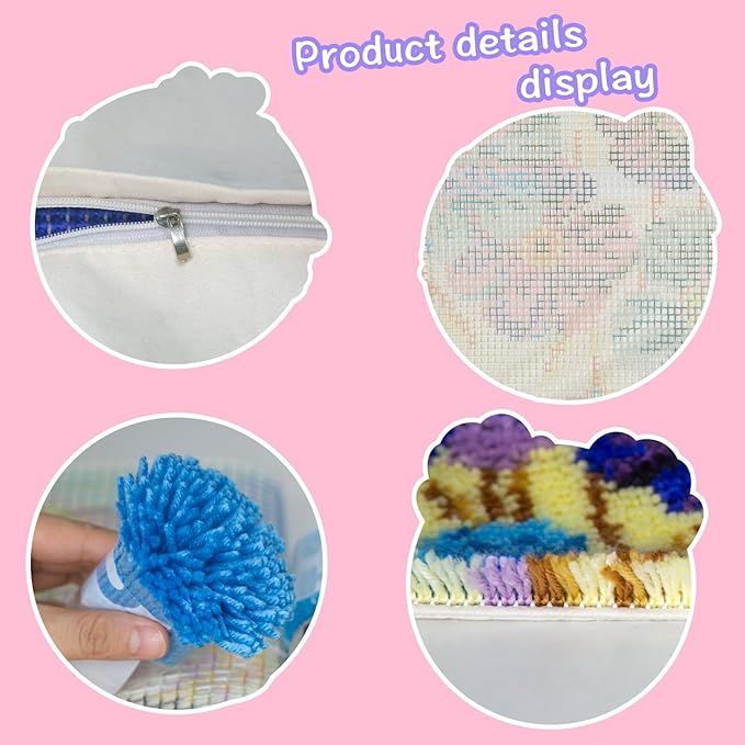 LAPATAIN Latch Hook Kits for DIY Throw Pillow Cover,Purple Flowers Pattern Needlework Cushion Cover Hand Craft Crochet for Great Family 17x17inch