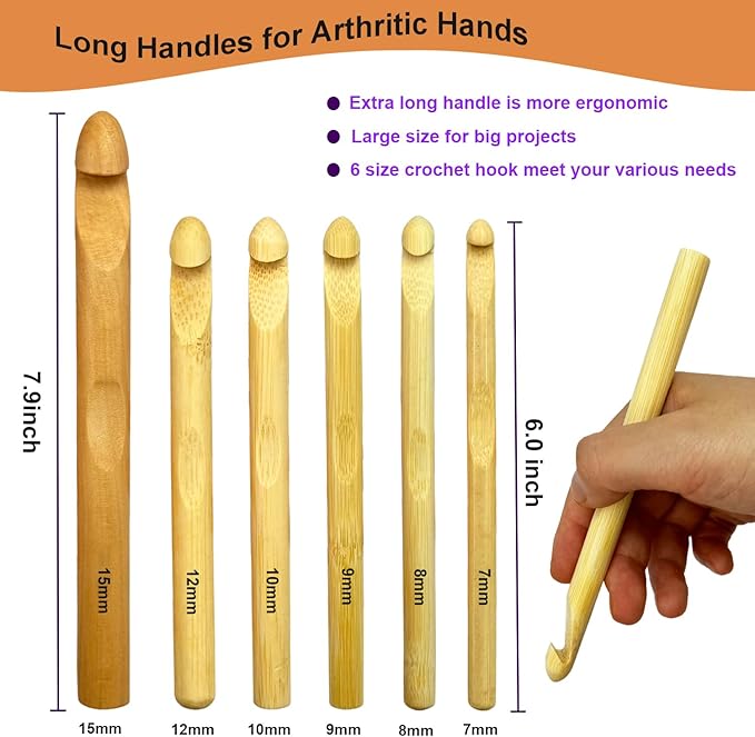 Mdoker 21pcs Huge Crochet Hook Set,Large Size 15mm 12mm 10mm 9mm 8mm 7mm Wooden Crochet Hooks with Case,Crocheting Hook Needles for Chunky Yarn,Size L M N P O Q(Wooden)