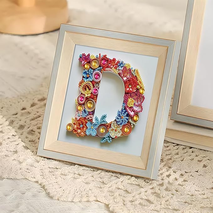 MVVMTOP Diamond Painting Kit, 5D DIY Letter D, Special Shape Crystal Artificial Diamond Art Partial Mosaic Handicraft for Beginners, Wall Decor Gift for Bedroom, Office, Living Room 6.7x6.7in