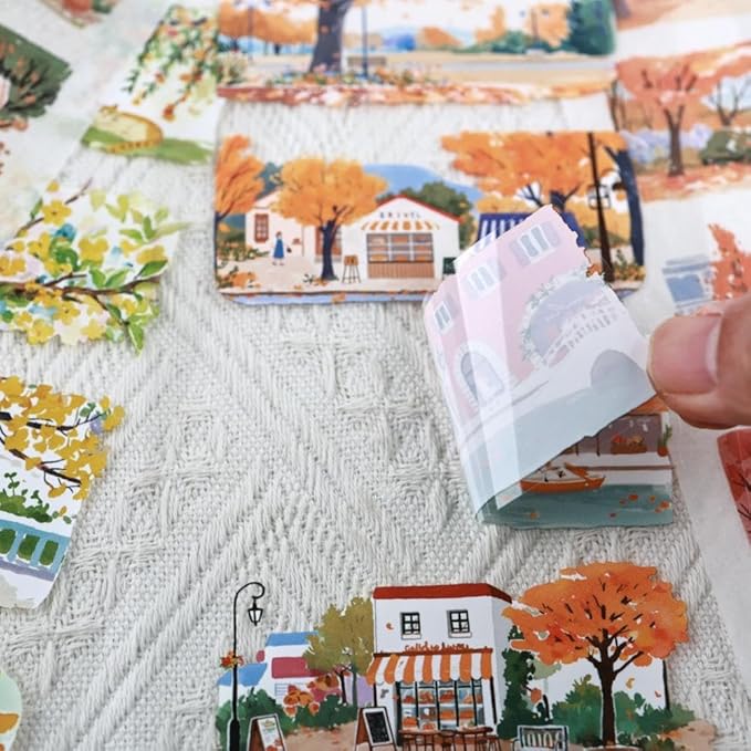 Journal Sticker Book for Junk Journaling, Transparent PET Seasons Landscape Stickers for Scrapbook Supplies, Scrapbooking, 20 Large Pre-Cut Stickers Sheets 9.25 x 6.65 inches