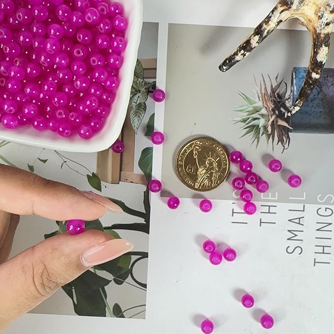 6mm Round Glass Beads for Jewelry Making, 900Pcs Glass Seed Beads for Bracelets, DIY Crafts (Magenta)
