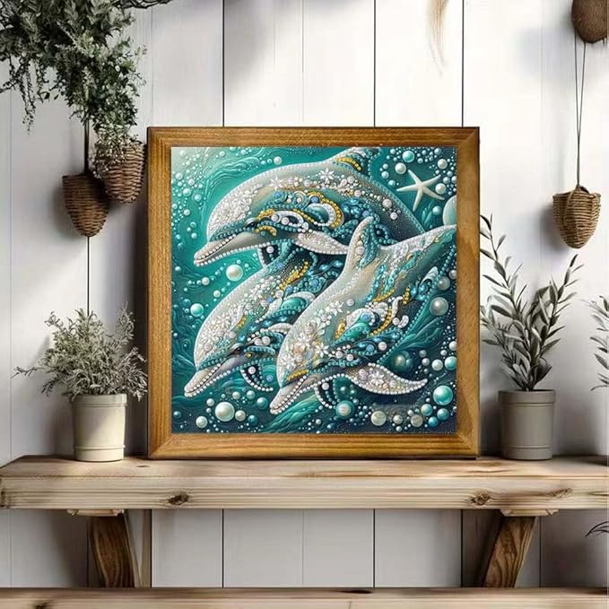 Dolphin Animal Diamond Art Kits for Adults Beginner,5D Diamond Painting Kits for Dolphin Family,DIY Special Shape Gem Painting Crystal Rhinestones Crafts Art Kits,Home Wall Decor 11.8 X 11.8Inch