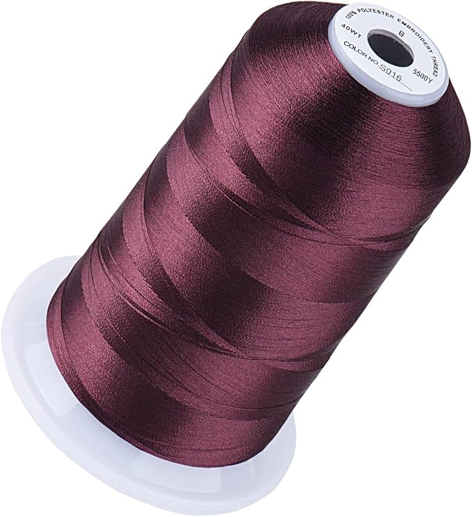 Simthread 5500Yds Embroidery Thread, 5000M High-Yardage 40WT 100% Polyester Thread – 170+ Vivid Colors, High-Speed Rated – Compatible with Brother, Singer, Janome & More - Merlot S016