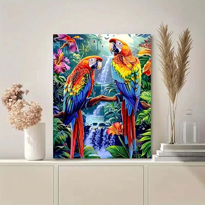 5D Bird Diamond Art Painting Kits for Adults, Animal Parrot Full Drill Diamond Painting Kits for Beginner,DIY Round Diamond Dots Painting Art Kits for Adults Gem Art Home Wall Decor 12 X 16 inch