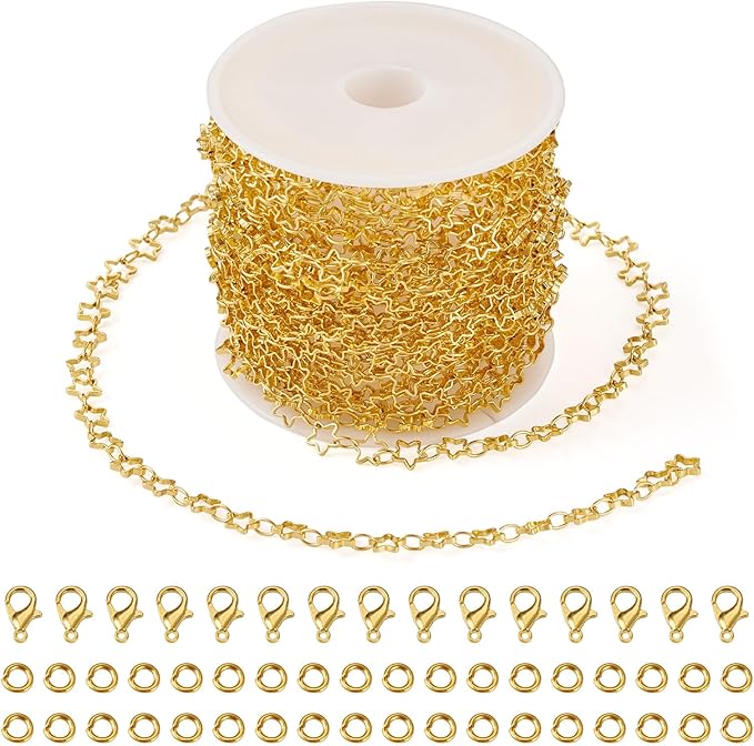 Pandahall 16.4 Feet 14K Gold Plated Star Jewelry Chains Brass Stars Link Chains Gold Soldered Cable Chains Necklace Welded Oval Link Chains & Jump Rings & Clasp for Women Bracelet Jewelry Making
