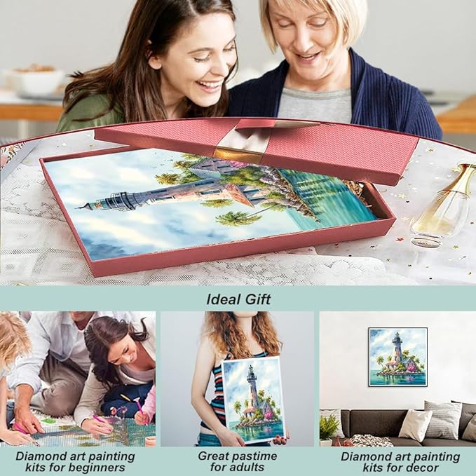 hill froeistung 5D Lighthouse Diamond Art Painting Kits for Adults,Sea,Landscape Diamond Art for Beginners, DIY Full Drill Island Diamond Art Painting(12X12 inch)