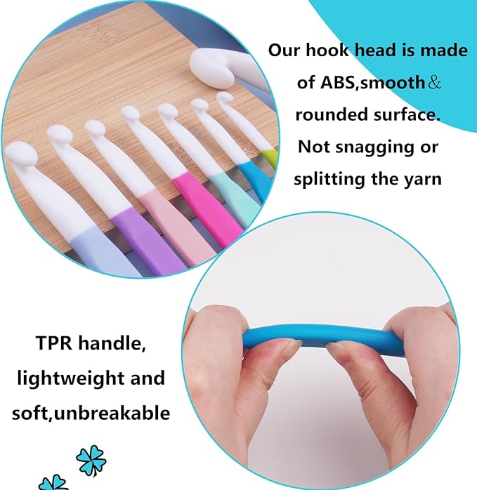 Hobekoee 7mm Crochet Hook,Extra Long Crochet Hooks with Soft Ergonomic Handle for Arthritic Hands,Multicolor Crochet Needles for Beginners and Experiencer