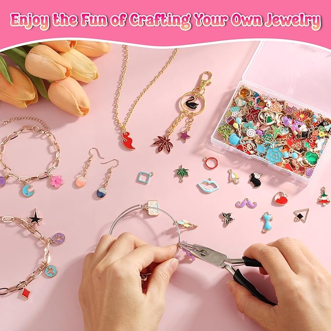 200Pcs Charms for Jewelry Making, Assorted Wholesale Mixed Bulk Metal Earring Bangle Charms for DIY Necklace Bracelet Jewelry Making and Crafting (Enamel Color)