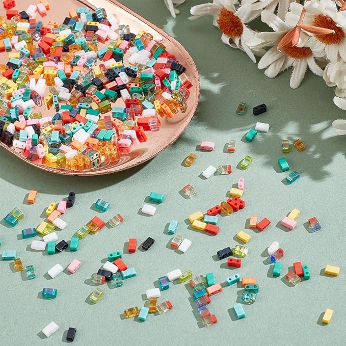 NBEADS About 450 Pcs Half Cut 2-Hole Glass Spacer Seed Beads, 4.5-5x2mm Rectangle Mini Japanese Glass Beads for Bracelet Necklace Earring Jewelry Making - 15 Colors