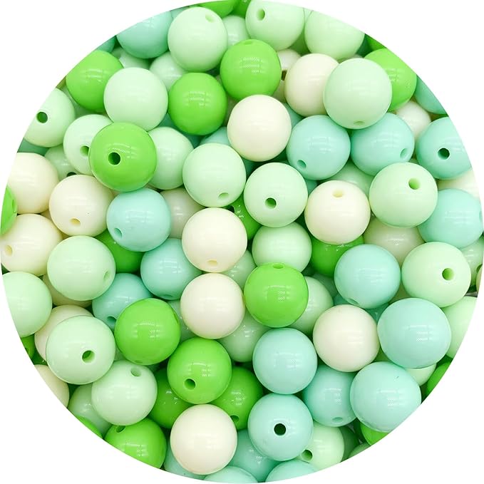 500pcs 8mm mixed color acrylic round beads, assorted plastic gumball bubble gum beads with hole pastel loose beads bulk for jewelry diy making crafting supplies (green series)