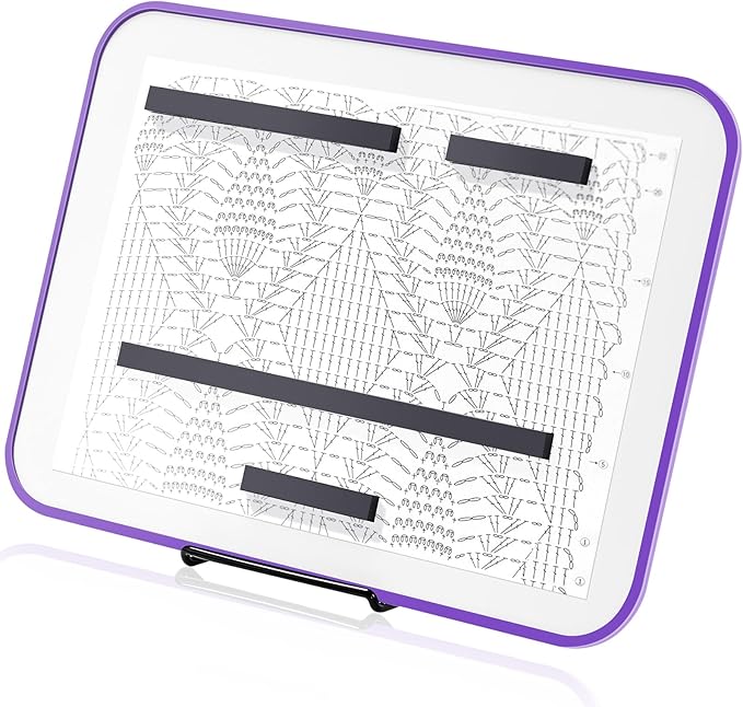 flutesan 8 x 12 inches knitting pattern holder with 4 replacement magnets knitting chart keeper cross stitch magnetic board cross stitch accessories and supplies for crochet(purple border)