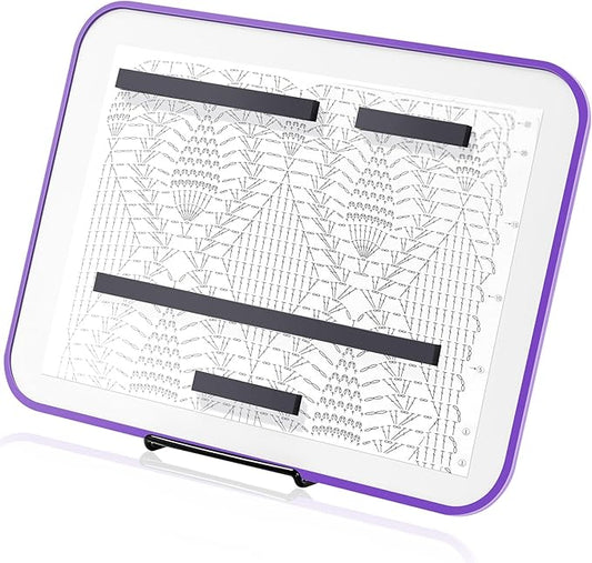 flutesan 8 x 12 inches knitting pattern holder with 4 replacement magnets knitting chart keeper cross stitch magnetic board cross stitch accessories and supplies for crochet(purple border)