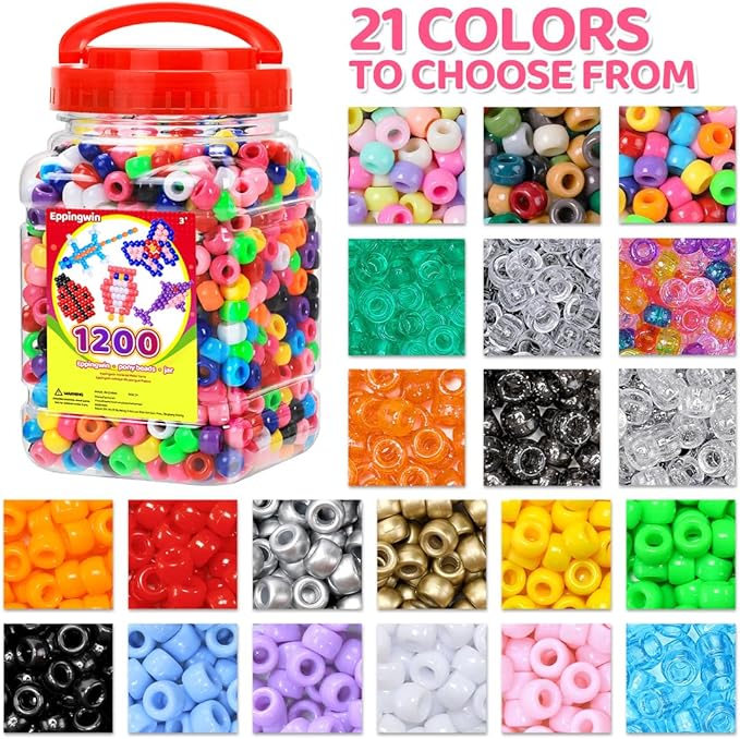 eppingwin 1200pcs pony beads for bracelets, 6x9mm kandi beads for hair braids, easy storage pony bead for jewelry making (green transparent)