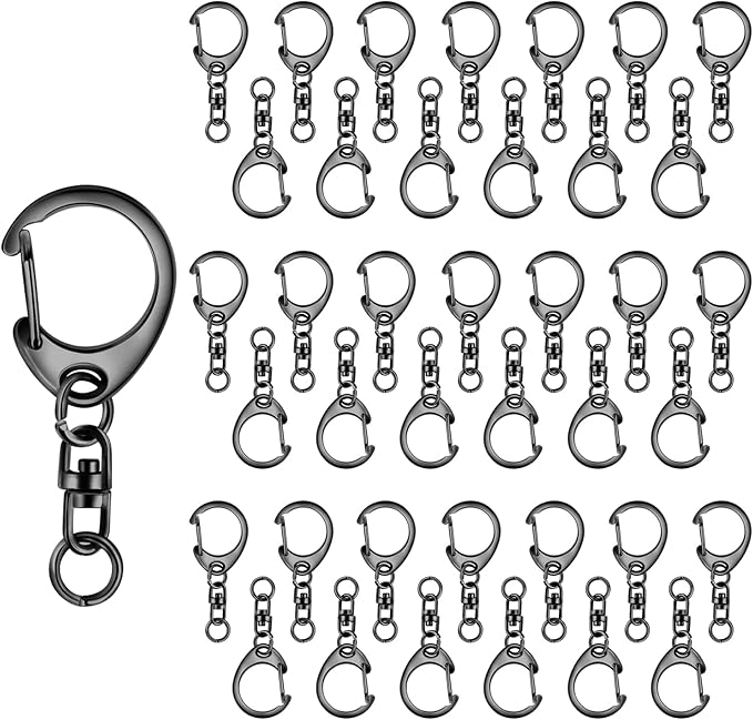 Roctee 50 Pcs Key Clasps Kit Metallic Black, Swivel Keychain Clip Lanyard Snap Hook, Lobster Claw Clasp Key Chain for DIY Crafts