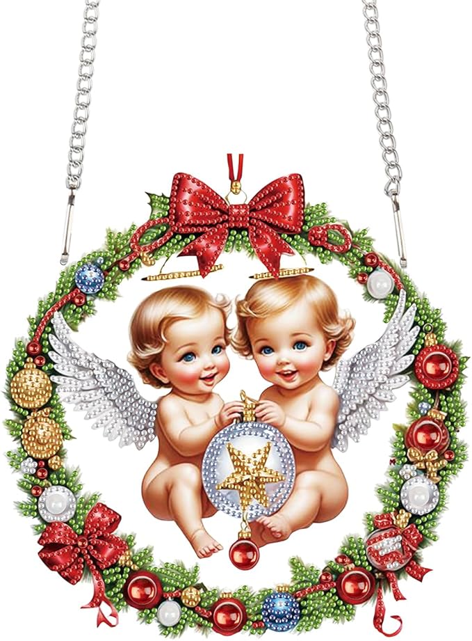 TDFERAN 5D Diamond Painting Kits for Adults Hanging Sign 22x24cm Fairy Angel Diamond Art Wall Art Sign Diamond Art Hanging Ornament Elf Home Garden Wall Door Painting with Diamonds Pendant Christmas