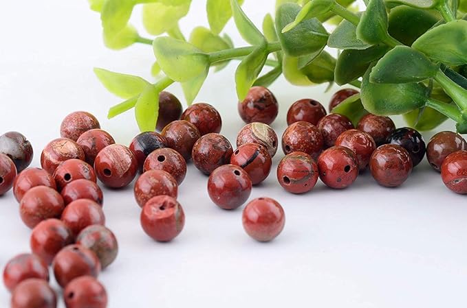 Natural Stone Beads 100pcs 6mm Round Red Jasper Genuine Real Stone Beading Loose Gemstone Hole Size 1mm DIY Charm Smooth Beads for Bracelet Necklace Earrings Jewelry Making (Red Jasper,6mm)