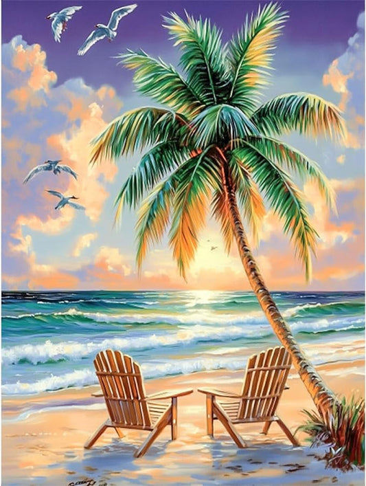 Gemozaic Beach Diamond Painting Kits for Adults- Beach Diamond Art Kits for Adults, Landscape Gem Painting Kit for Adult for Gift Home Wall Decor 12x16 Inch