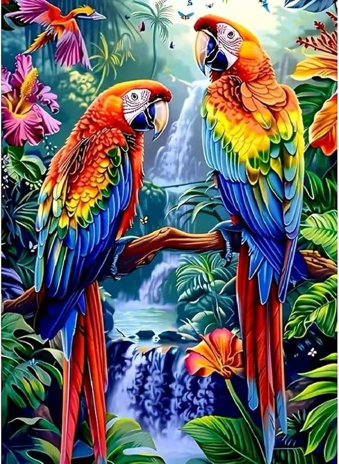 5D Bird Diamond Art Painting Kits for Adults, Animal Parrot Full Drill Diamond Painting Kits for Beginner,DIY Round Diamond Dots Painting Art Kits for Adults Gem Art Home Wall Decor 12 X 16 inch