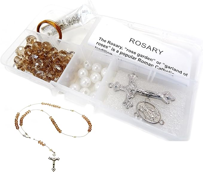 Linpeng Rosary Prayer Necklace Making Kit, DIY Jewelry Supplies, First Communion Gift for Youth Beader, 1 pk
