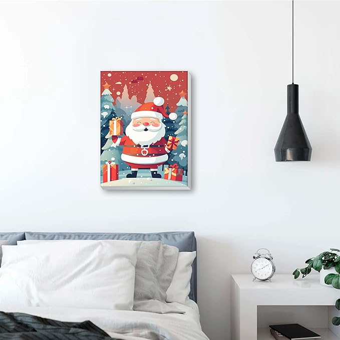 Reofrey Framed Paint by Numbers Kit for Adults & Beginner - 8x12 Inch Canvas Christmas Paint by Numbers - Santa Claus Educational & Creative Art Set for Beginners - Perfect for Home Wall Decoration