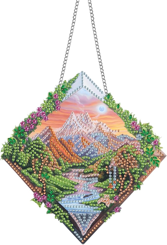 Pavemlo Hanging Diamond Art Kits for Adults Landscape – 8x8 Inch Double-Sided Acrylic Board DIY Crystal Diamond Suncatcher Pendant, Sparkling Home Wall or Window Decoration Handmade Gift