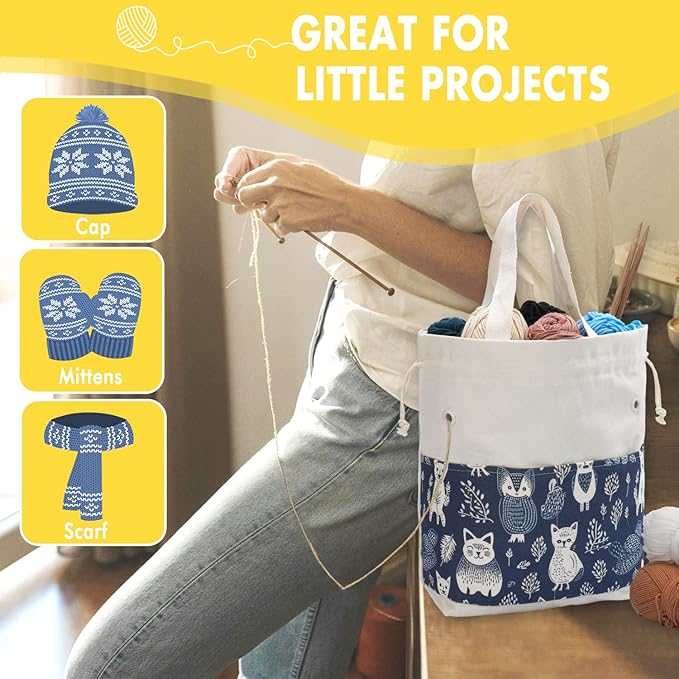 Crochet Bag, Handy Knitting Project Yarn Bag, Crochet Accessories Yarn Storage Organizer, Knitting Bags and Totes for Crocheting on The Go, 12.5x13x5''
