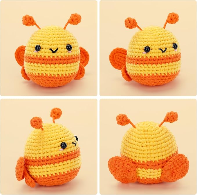 Crochet Kit for Beginners - Bee Crochet Kit, Learn to Crochet, All You Need in, Videos, Instructions, Soft Yarn, Birthday Gift for Adults