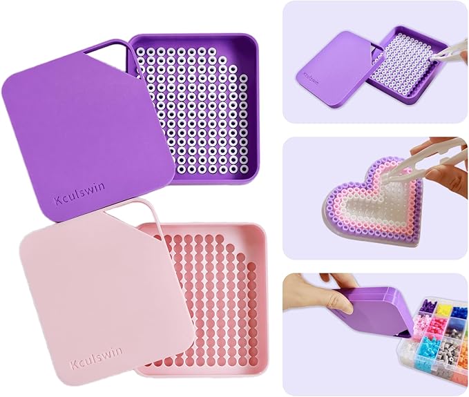 2 Pcs 5mm Fuse Beads Picking Tray Kit with Total 296 Holes, Efficient Sorting Tools with Effortless Beads Recovery, Birthday Easter Gifts for Iron Bead Enthusiasts (Pink and Purple)