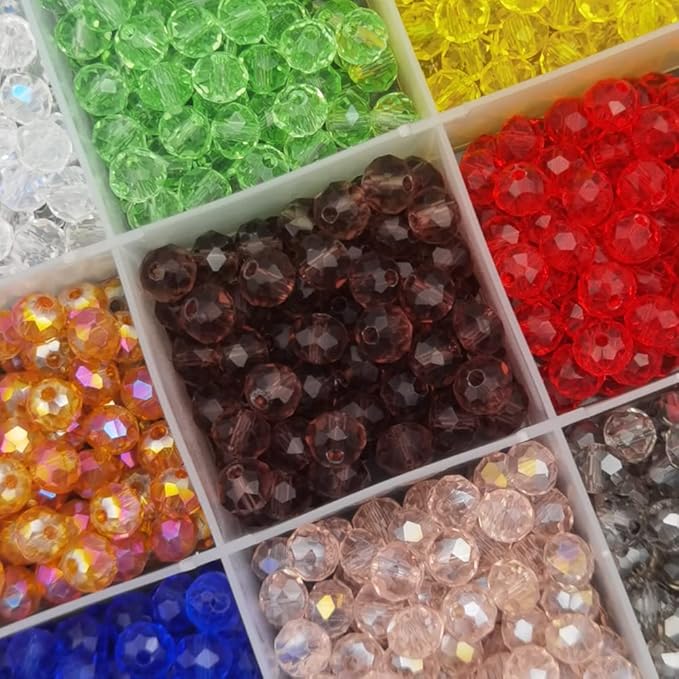 INSPIRELLE 1200pcs 6mm Multicolor Transparent Rondelle Glass Beads for Jewelry Making Faceted Briolette Shape Crytal Spacer Beads Assortments Supplies for Bracelet Necklace with Storage Box