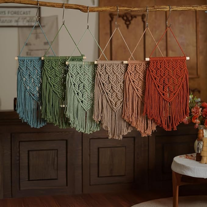 small macrame wall hanging decor boho tapestry for bedroom living room dorm nursery and office, cute aesthetic wall art for small spaces for teen girls and home decor (light green, 16*10 inch)