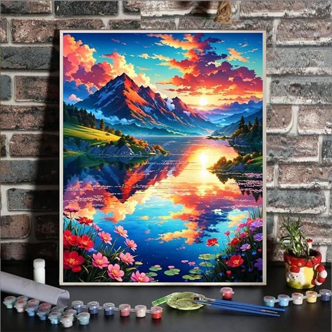 Mountain Paint By Numbers Kit For Adults Beginner Nature Adult Paint By Number Kits On Canvas Mountain Oil Painting Kit For Beginners Adults' Paint-By-Number Kits For Gift Home Wall Decor 16x20 Inch